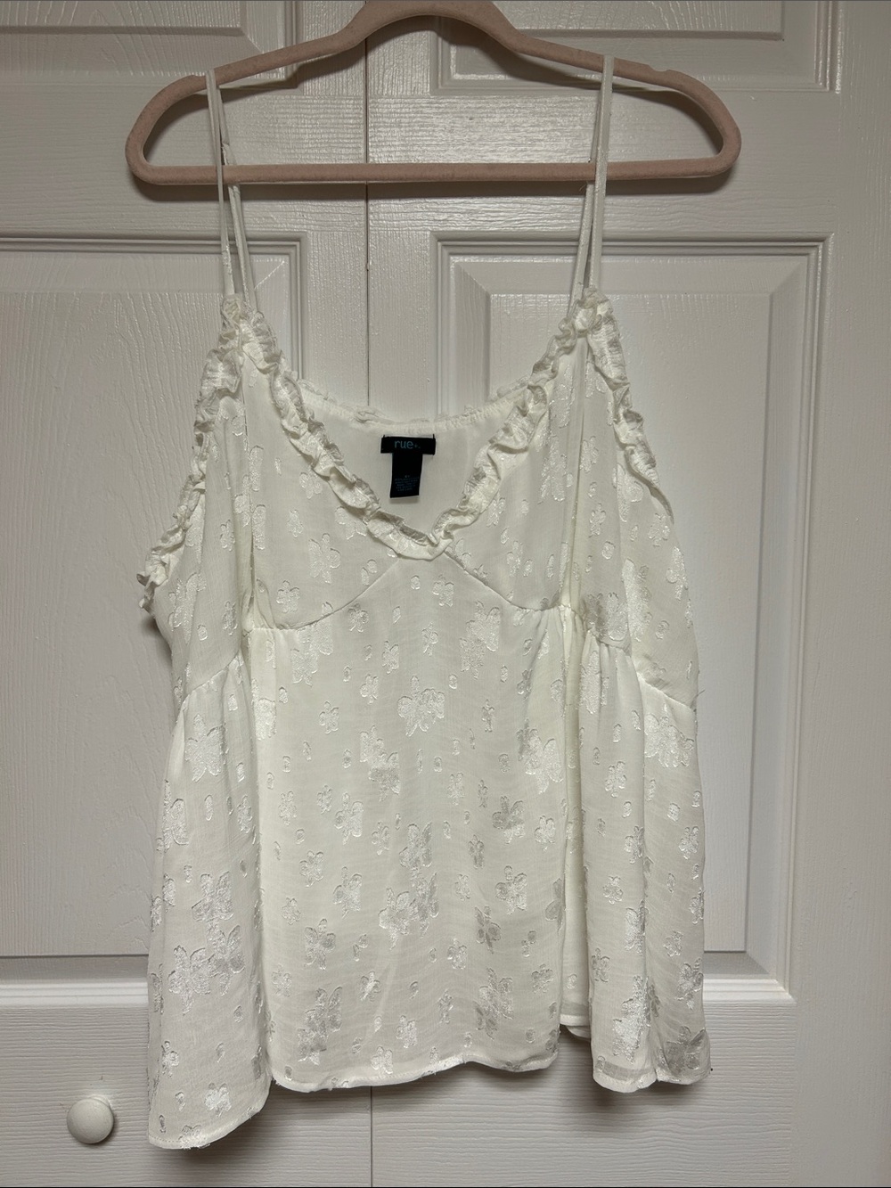 Rue21 Ivory Floral Eyelet Ruffle Camisole